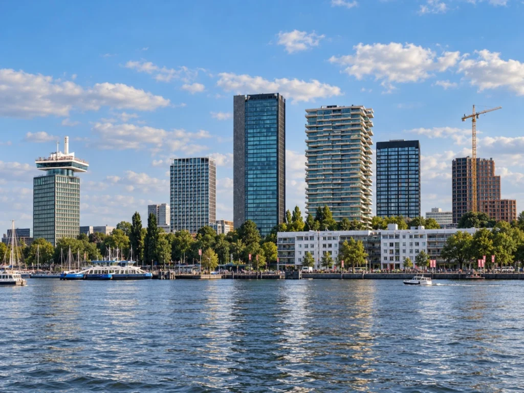 IJ üzerinden Y Towers ve Amsterdam Noord kent silueti